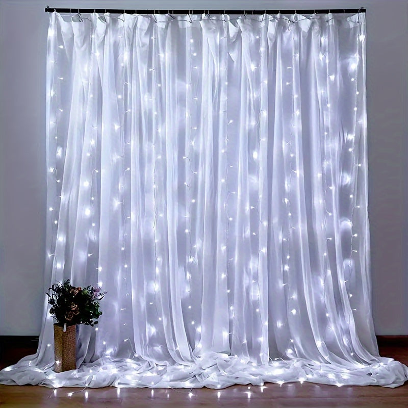 Fairy curtain lights with remote, USB-powered. 8 warm white LED modes for bedroom, indoor decor, weddings & parties.