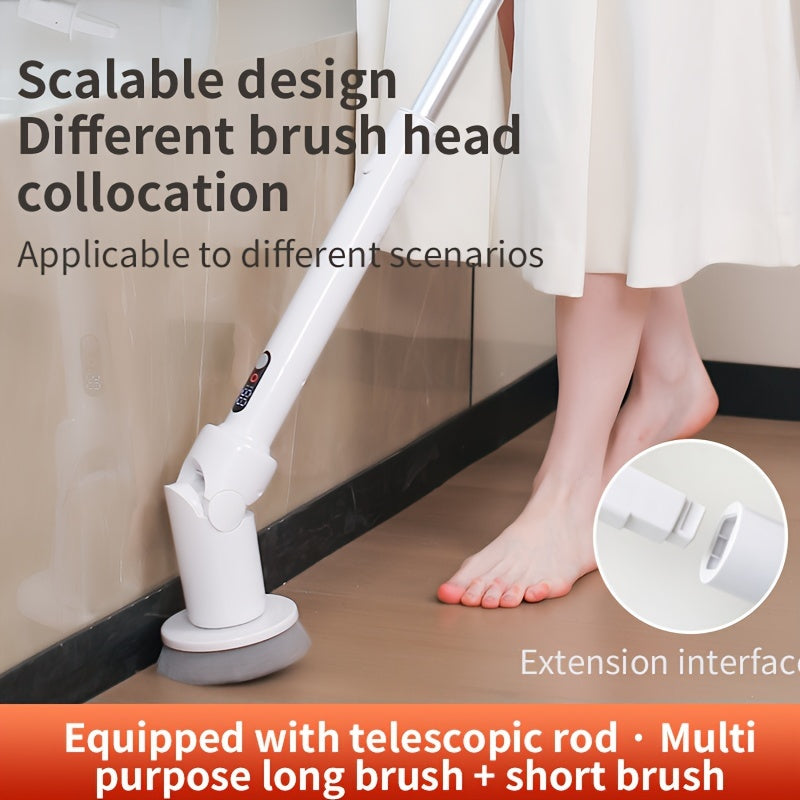 Wireless Electric Cleaning Brush with Telescopic Handle and 6 Rotatable Large Brush Heads, Digital Display, USB, Extended Battery Life, Two-speed Adjustment - Perfect for Floor, Bathroom, and Kitchen Cleaning