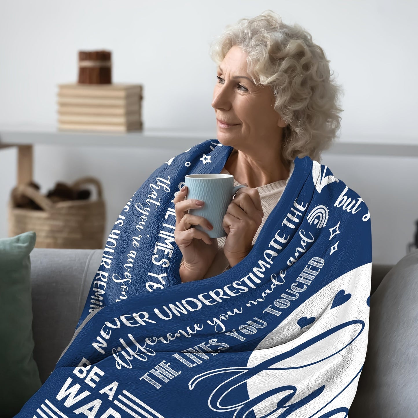 Stay Strong Blanket - Soft Blue Flannel Throw with Encouraging Messages for Those in Recovery and Loved Ones, Easy to Clean, Suitable for All Seasons - Ideal for Cuddling on the Couch