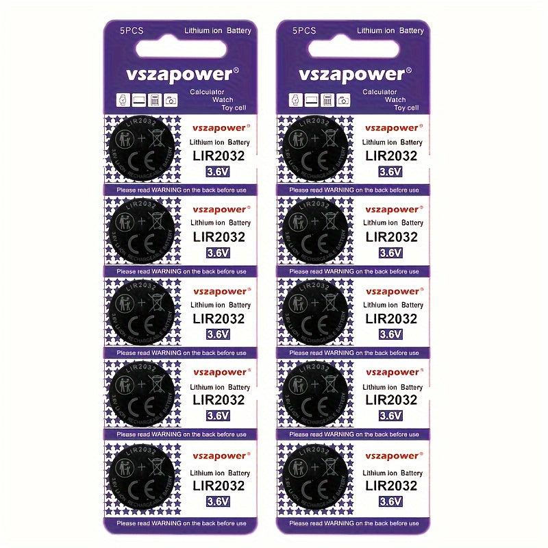 Alternative for CR2032, Rechargeable Button Batteries compatible with LIR2032, LIR2025, LIR2016. Available in various charger options and battery quantities.