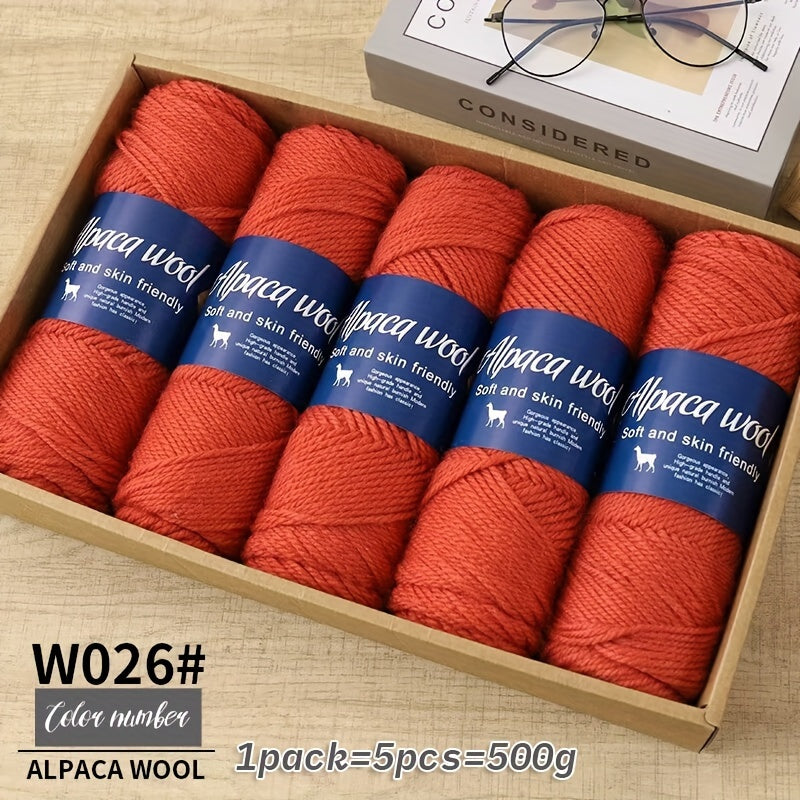 Jiuweidiawang Alpaca Wool Yarn Bundle - 95% Alpaca, 5% Polyester, Multicolor Yarn Pack for Knitting/Crocheting, 100g/Ball, 5 Balls (490g total), Ideal for Winter Crafts, Sweaters, Shawls