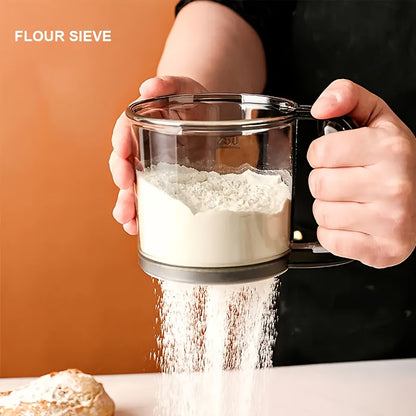 Semi-automatic Flour Sifter made of durable plastic - Must-Have Baking Tool for Precisely Sifted Flour, Ideal for Home Baking, Essential Kitchen Gadget for Baking Purposes