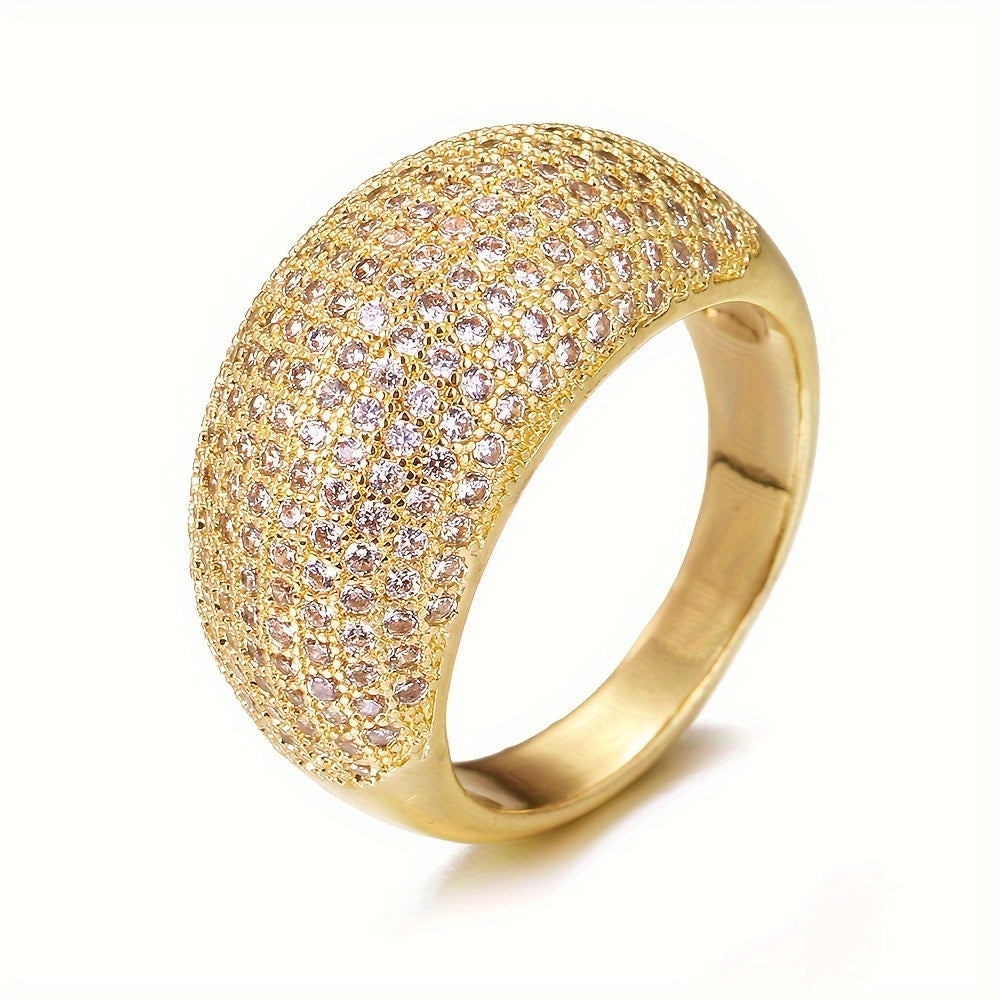 Women's Micro-Inlay Gold Plated Synthetic Zirconia Ring, Inspired by Korean Fashion, Featuring Light Luxury and Elegance, Perfect for Internet Celebrities