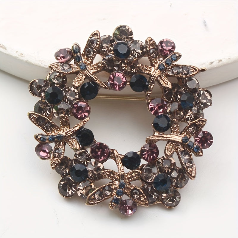 Stylish Butterfly Flower Wreath Brooch Pin adorned with Rhinestones, a must-have Women's Jewelry Accessory for Weddings and Formal Events, Perfect Present for the Holidays