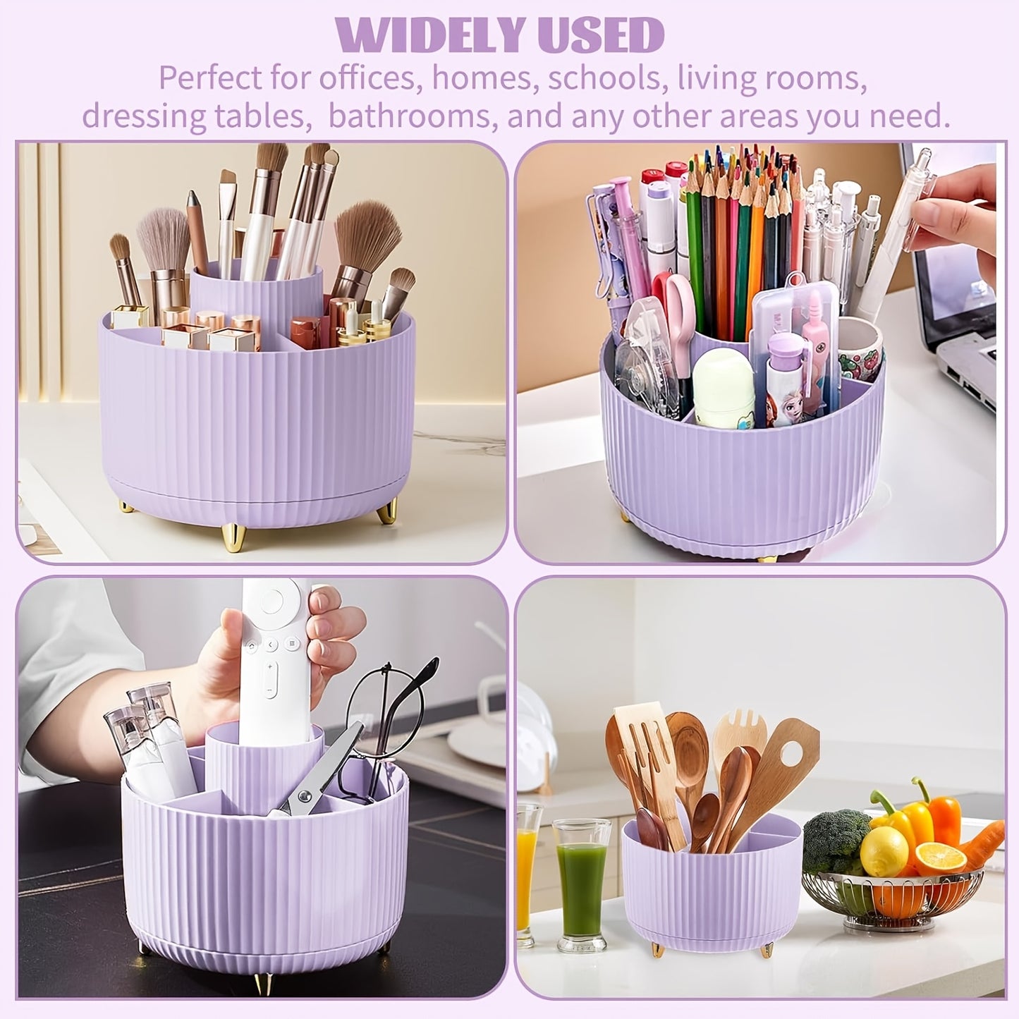 5-Slot Pencil Holder with Rotating Desk Organizer, Large Storage Capacity, available in 7 colors with Utility Hooks