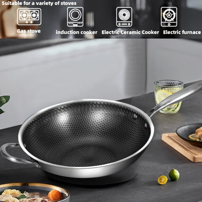 Multipurpose 304 Stainless Steel Honeycomb Wok with Lid - Suitable for Gas & Induction Stoves, Great for Cooking & Baking - Must-Have Kitchen Tool