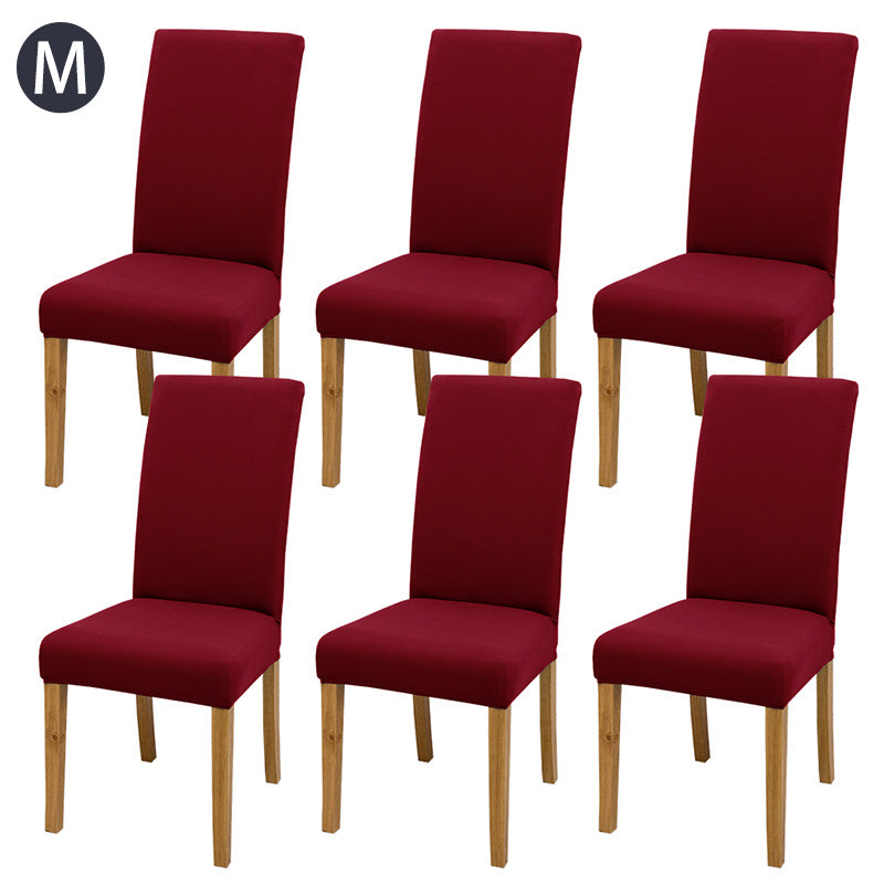 Set of 6 solid color chair covers made of stretch spandex fabric, easily removable and washable, ideal for dining rooms, kitchens, and hotels.