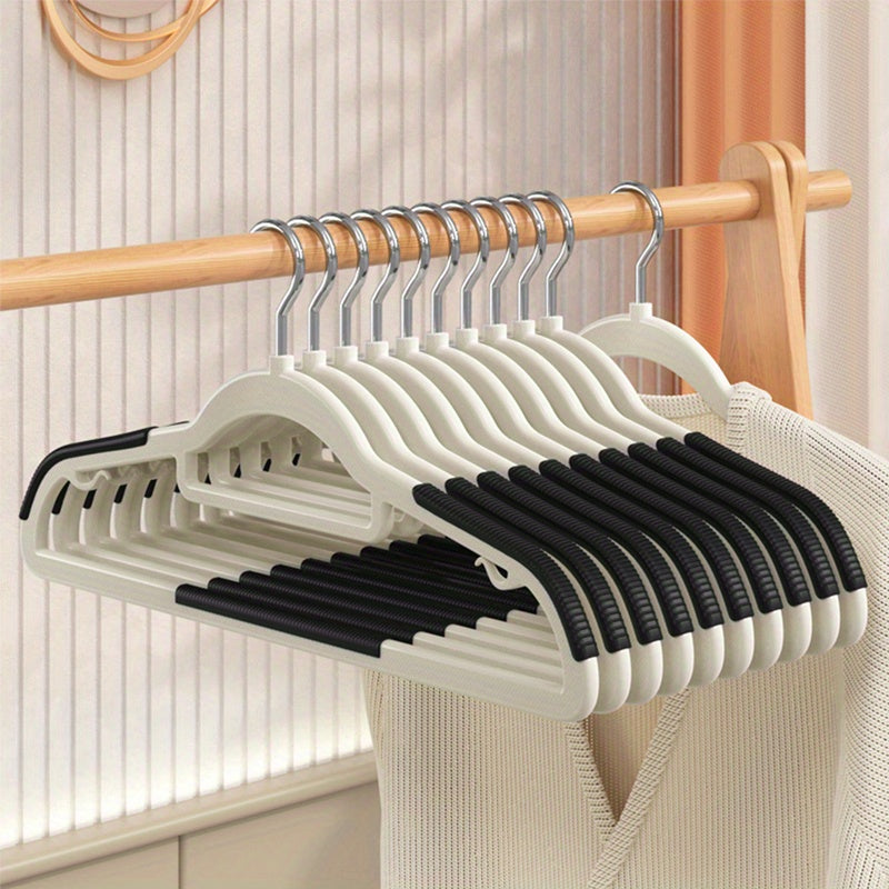 Set of 10 Strong Plastic Hangers with Grip Grooves and Corner Protection - Perfect for Keeping Your Closet Neat and Organized, Great for Air Drying Clothes