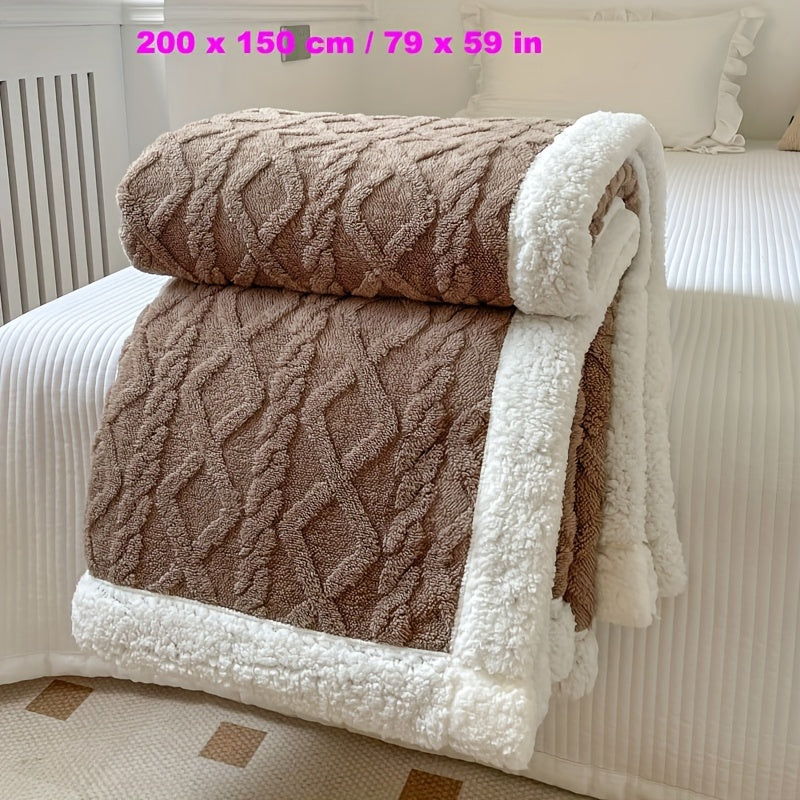 Luxurious Champagne Microfiber Blanket with Elegant 3D Diamond Pattern - Lightweight, Fluffy, Ideal for All-Season Comfort and various uses.