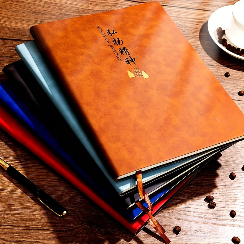 Luxury leather bound A4 notebook with 200 pages, glossy finish, plain ruling, ideal for business office work meetings.