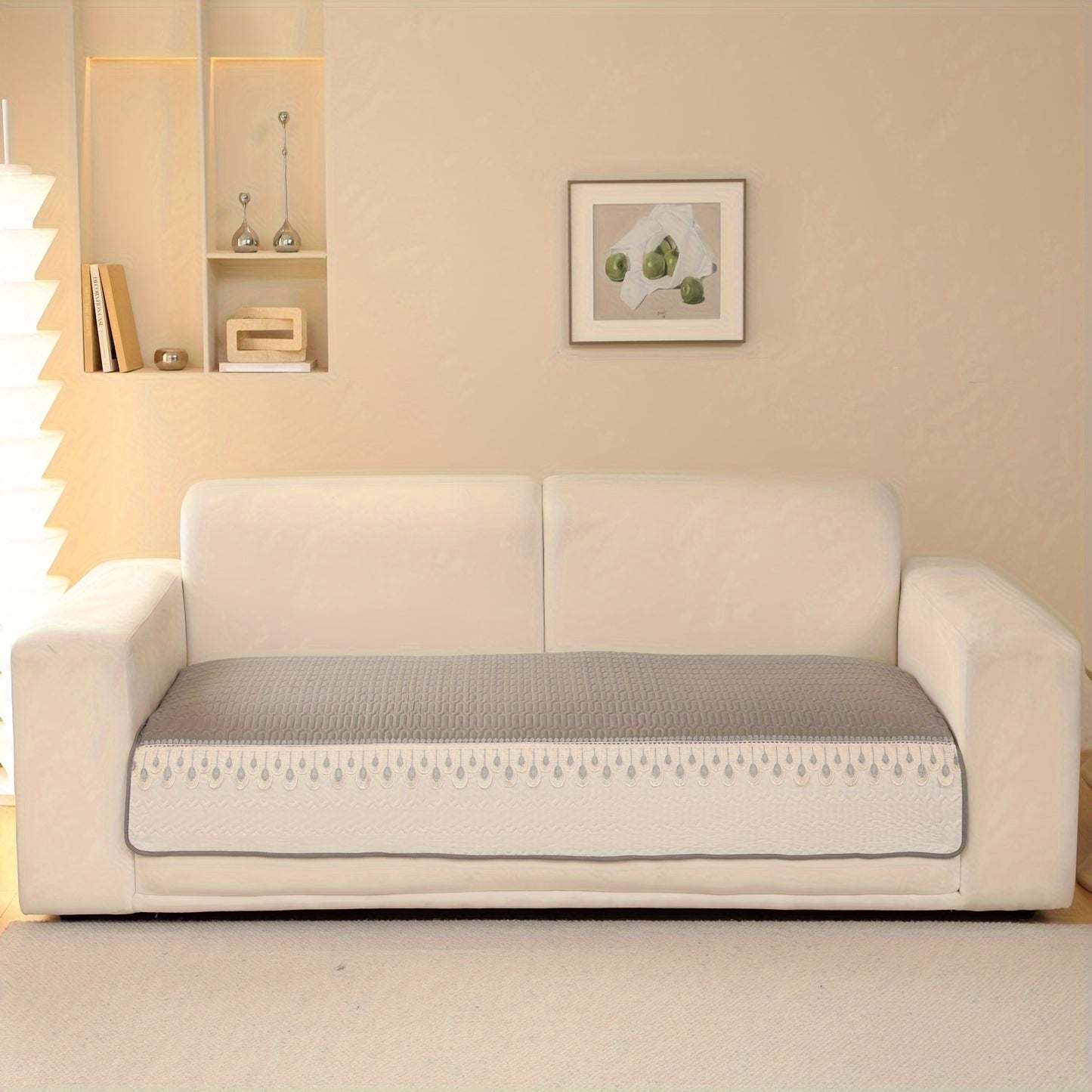 Luxurious Feather Embroidery Quilted Sofa Cover enhances and protects your couch.