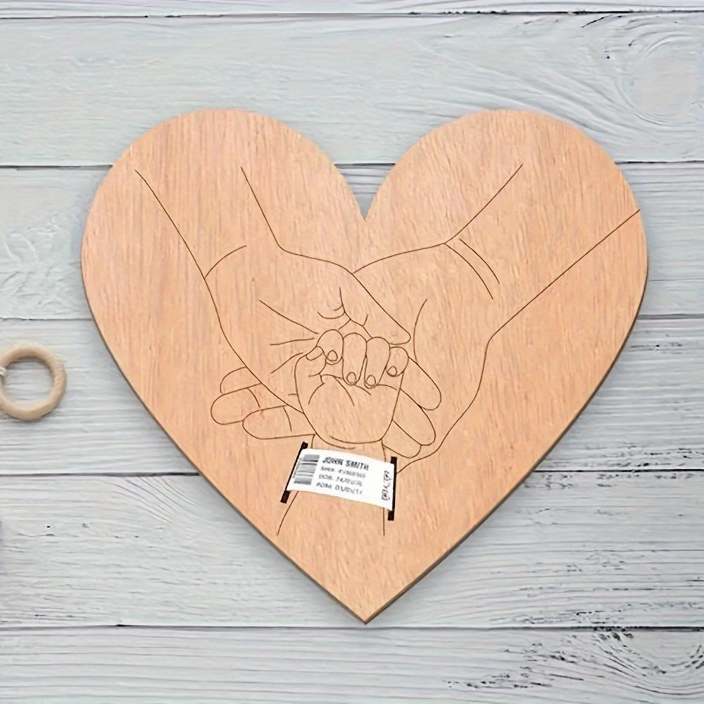 Wooden birth bracelet keepsake with round and heart-shaped engraved memorial plaque - a perfect Mother's Day gift and family keepsake. Great holiday decoration or shower gift.