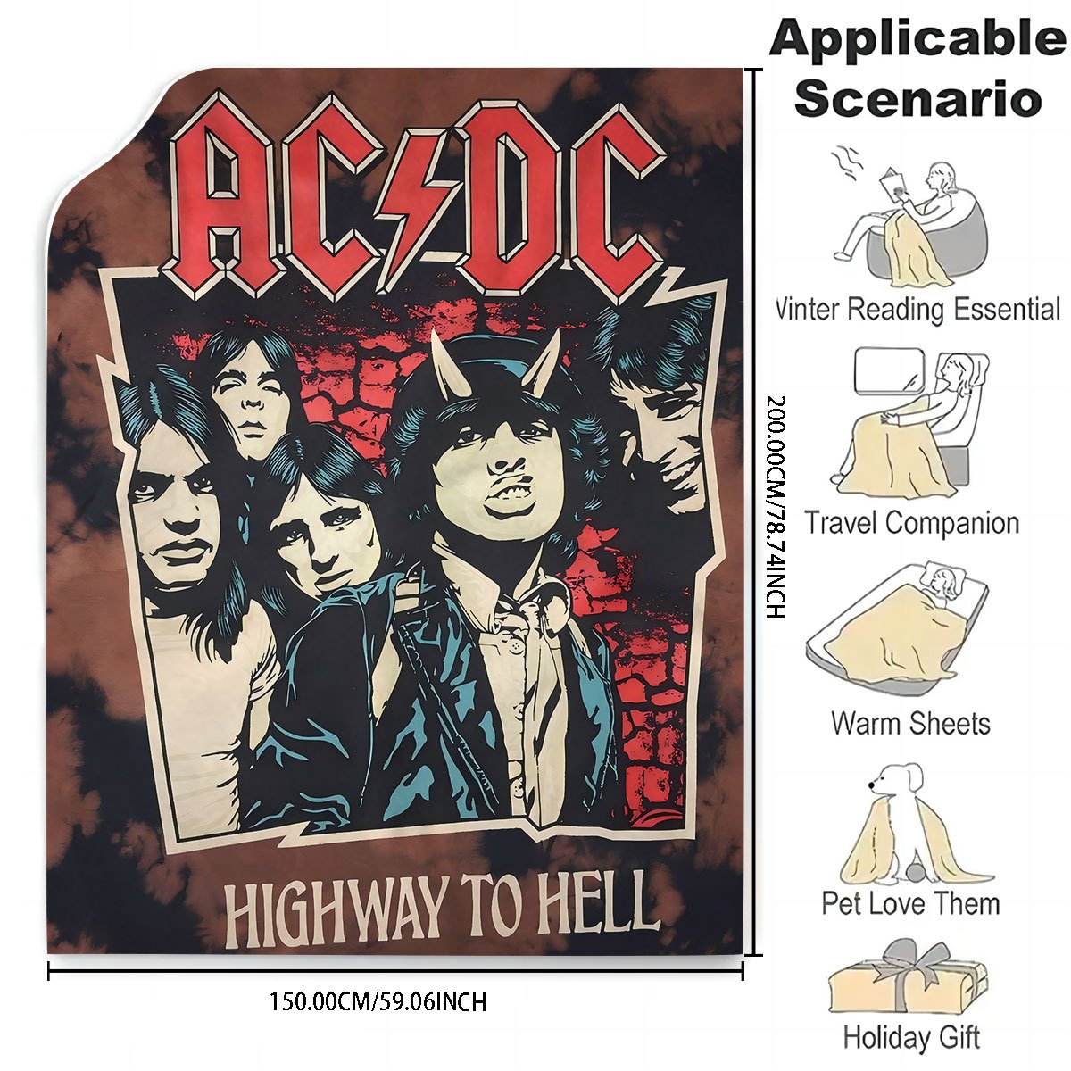 Stay warm and rock out with this AC/DC "Highway to Hell" flannel throw blanket! Featuring a cozy and allergy-friendly digital print with vibrant colors, this blanket is perfect for the bedroom, living room, or sofa. An ideal gift for music fans