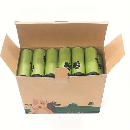 - 14 rolls of leak proof dog waste bags with cute paw print design for pet cleaning and outdoor use.