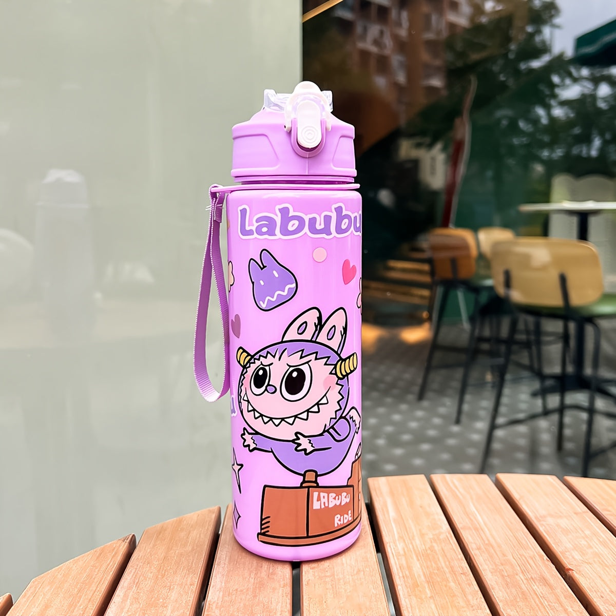 Labubu Cartoon Themed Water Bottle, 700ml, Leak-Proof with Straw, Ideal for Running & Outdoor Activities, Hand Wash Only, Festive Gift for Various Occasions