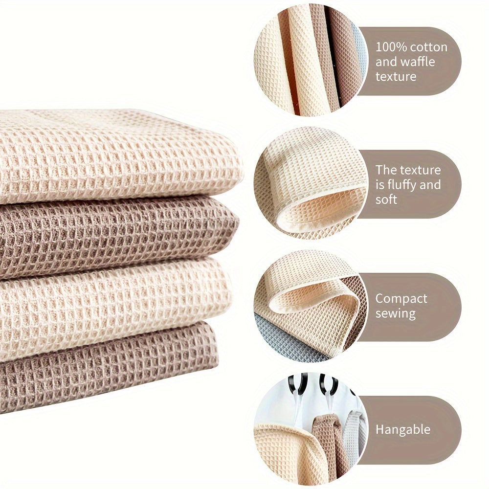 4pcs Modern Square Dish Towels with Waffle Texture, High Absorbency, Hanging Loop, Hand Wash Only, Solid Color, Woven, 35*35cm/13.78*13.78inch