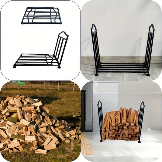 Sturdy Metal Firewood Holder with Adjustable Stand, Convenient Fireplace Log Rack, Practical 3-Section Firewood Organizer for Home and Kitchen Storage