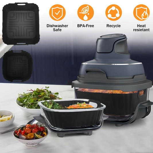 Get two silicone air fryer liners designed for the Ninja Crispi FN101GY. These non-stick liners are reusable and easy to clean, making them perfect air fryer accessories. The set includes a large liner for 4QT air fryers and a small liner for 6 cup