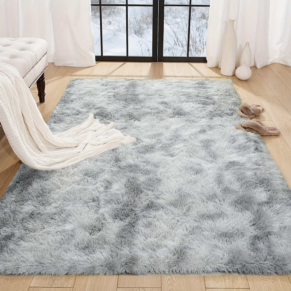 Soft fluffy shag area rug for living room, shaggy floor carpet for bedroom. Cute luxury non-slip machine washable carpet, perfect for home decor.