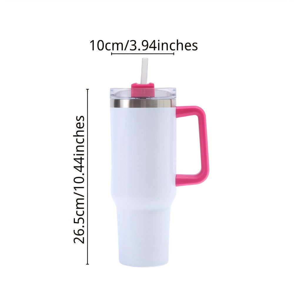 Set of 1 or 4 40oz tumblers with double-wall stainless steel, handle, straw, and personalized drinkware option.