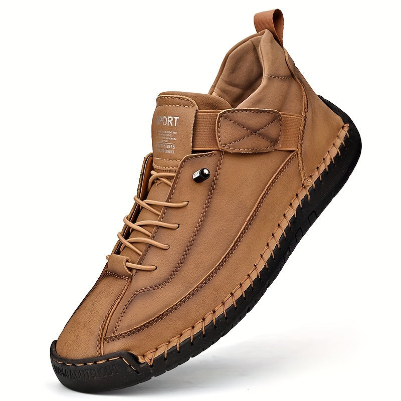 Men's plus size ankle shoes with stitching, hook & loop fastener, and wear-resistant design for outdoor wear