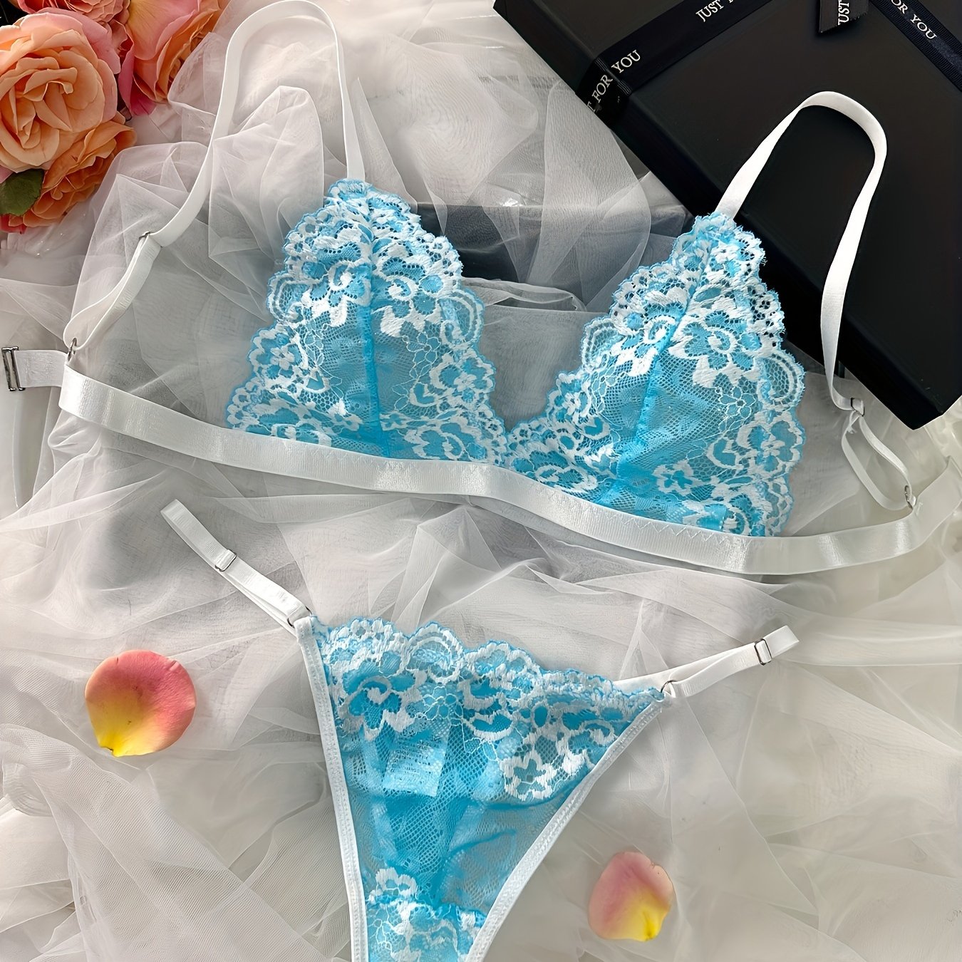 Valentine's Day Sexy Floral Lace Lingerie - Triangle Cup + Sexy Panties Set