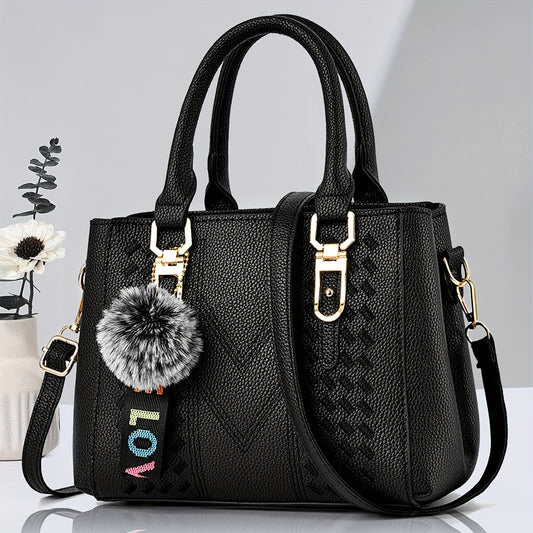 Mother's Day gift bag features women's trendy handbag with ball pendant, simple quilted shoulder crossbody style, perfect for mom and family.