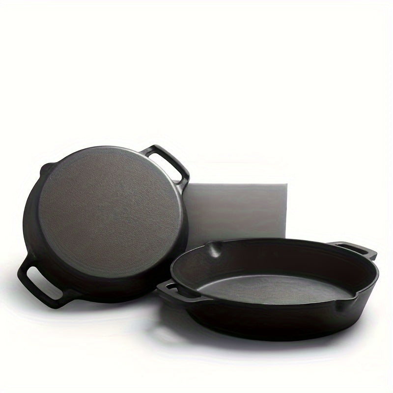 1-piece Cast Iron Skillet with Two Handles - Non-Stick, Thickened, No Coating, Oven Safe - Ideal for Searing Steak and More