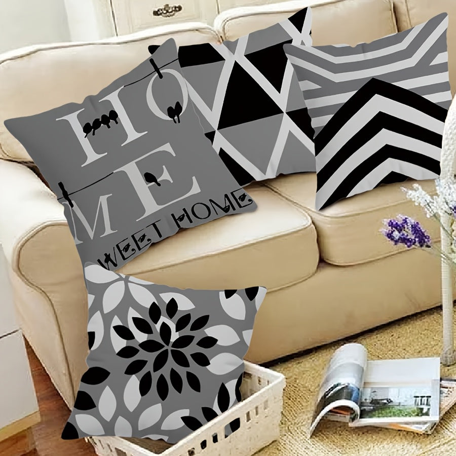 Decorate your home with our Home Sweet Home Decorative Sofa Pillow Cover! Featuring a stylish gray geometric design, this single-sided printed cushion cover measures 44.96x44.96 cm and is perfect for your room, sofa, bed, or car. (Pillow core not