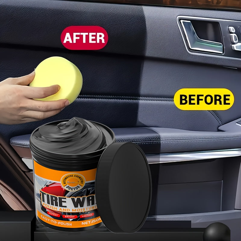 150g Automotive Interior Polishing Paste, Car Interior Care Kit with Black Tire Gloss Wax, Plastic/Leather Repair Cream.