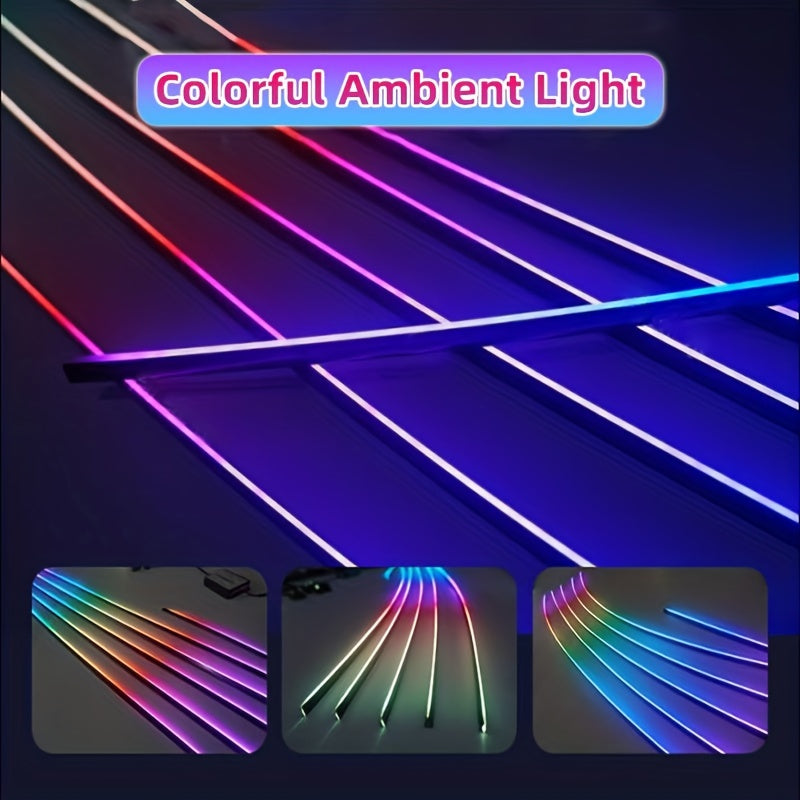 WRWD RGB Symphony LED Car Ambient Lights with App Control; Universal 12V interior decoration, multiple modes; Hard wiring, non-waterproof, no battery needed.