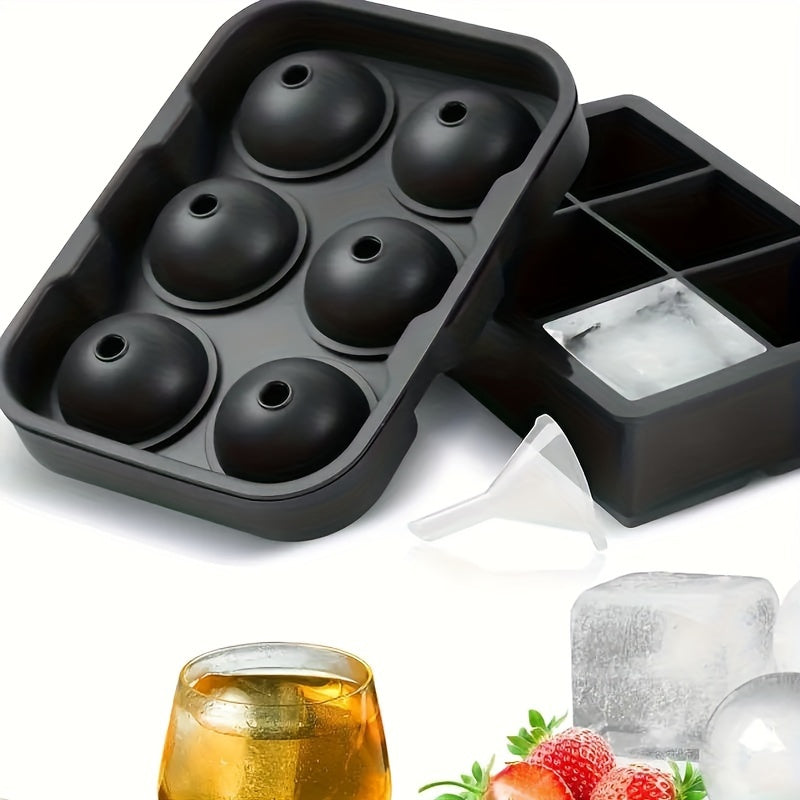 Premium Silicone Ice Cube Tray with 6 Large Round Cavities - Ideal for Whiskey and Cocktail Ice Balls, Great for Parties and Home Use