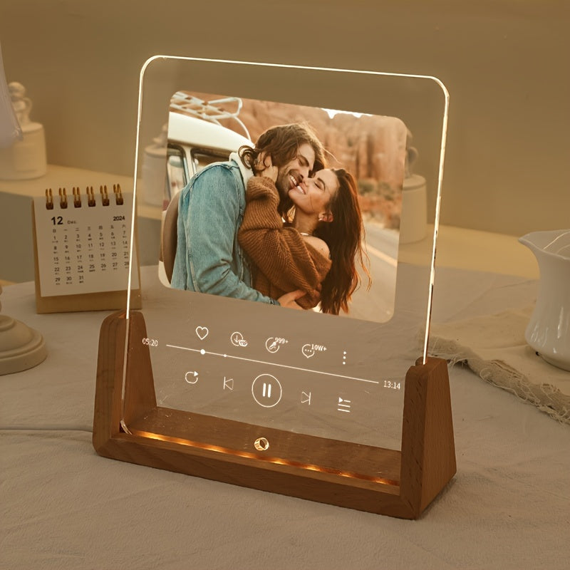 Beautiful Transparent Acrylic Photo Frame with Illuminated Heart - Classy, Customizable Design for Personalized Birthday and Valentine's Day Gifts