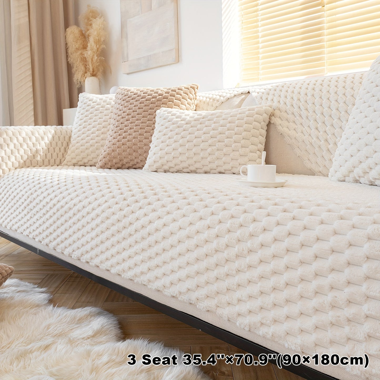 Honeycomb velvet sofa cover, pet-friendly furniture protector for all rooms.