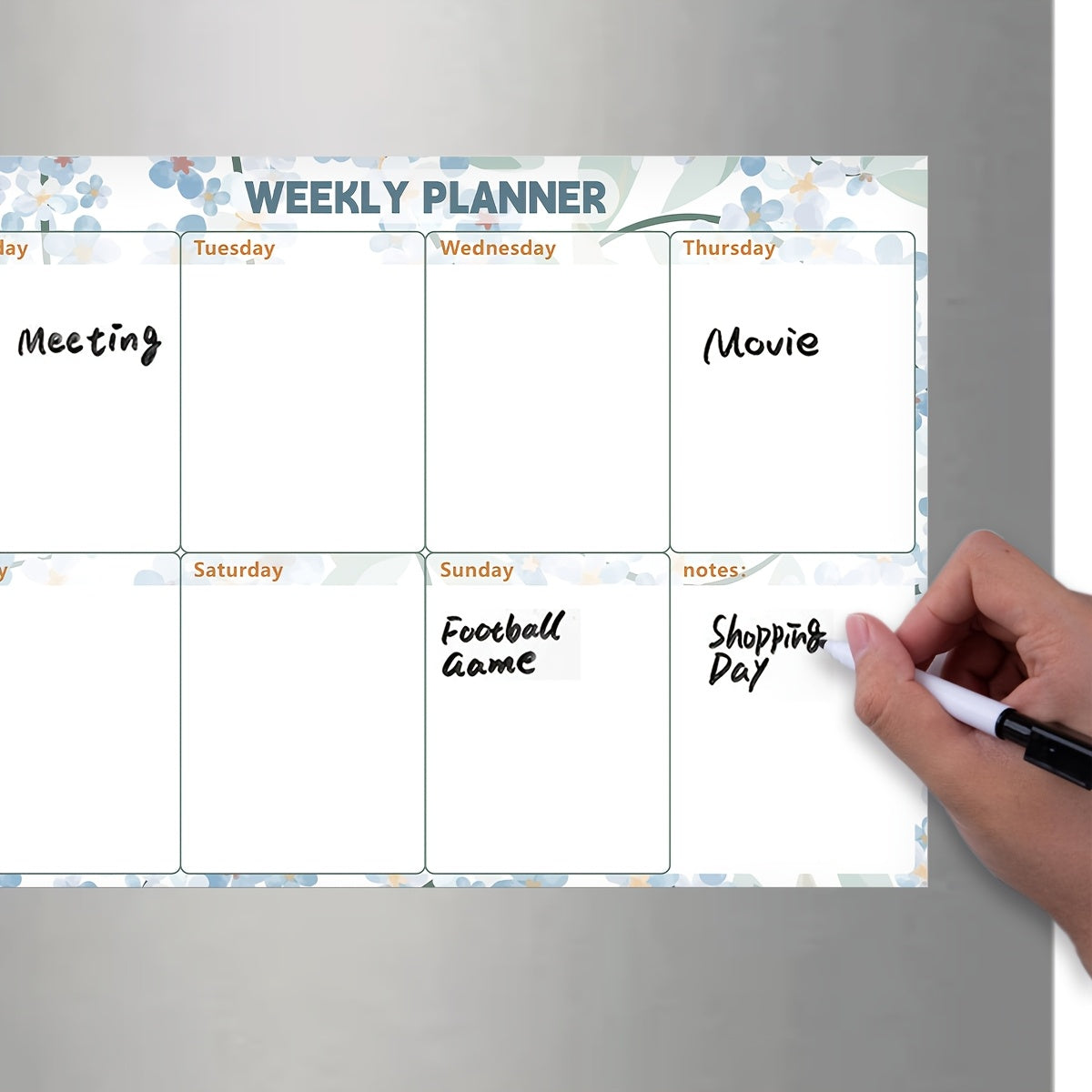 Floral & Botanical Magnetic Dry-Erase Whiteboard for Refrigerator - Ideal for Organizing Monthly, Weekly Schedules & Daily Reminders - Comes with Magnets, PVC Material, Rectangular Design, Easy Cleaning Feature, Calendar included