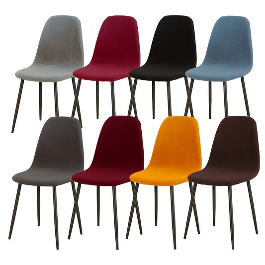 Stretch shell chair cover in solid color made of milk polyester with elastic band grip.