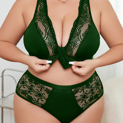 Sexy lace patchwork underwear set for plus-size women