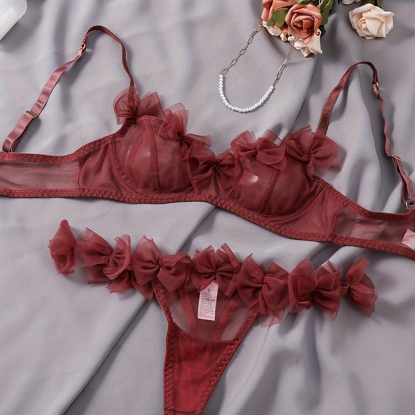 Mesh Bow Lingerie Set with Two Pieces