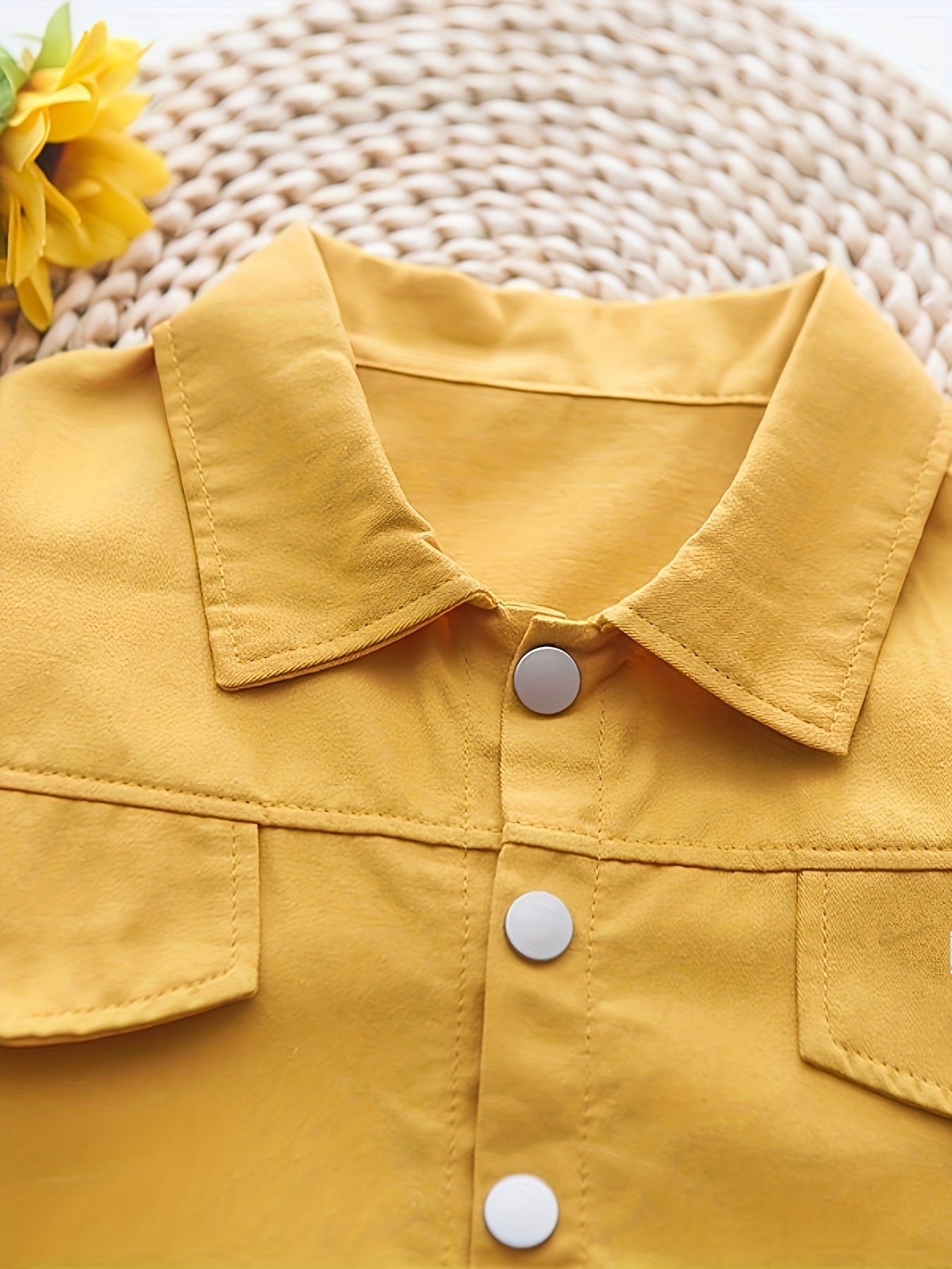 Boy's summer cotton shirt set with button-up lapel shirt and logo shorts.