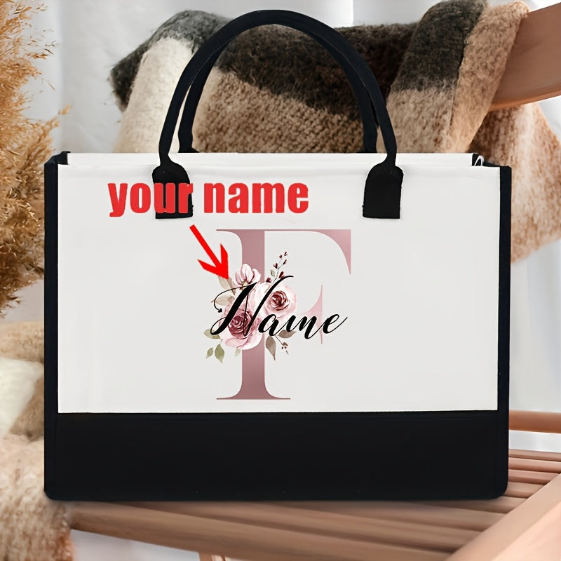 Personalized Polyester Tote Bag with Custom Initial and Floral Design- Perfect for Bachelorette Party Gift, Fade Resistant