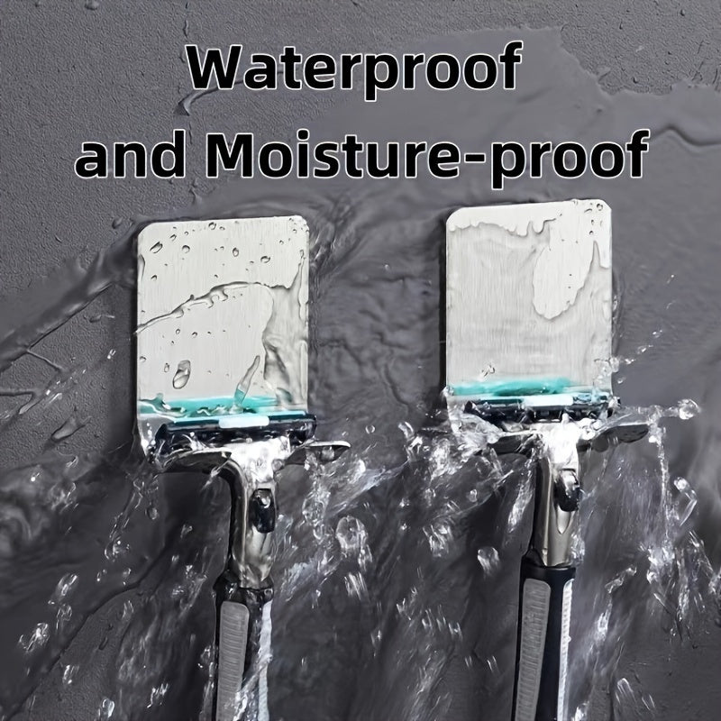 Waterproof self-adhesive razor holder hooks - ideal for bathroom and kitchen organization, can hold shavers, towels, and accessories.