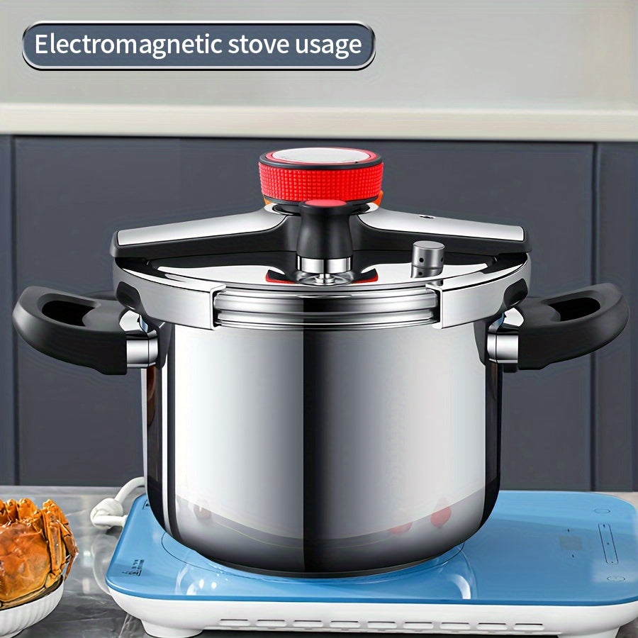 Compact Stainless Steel Pressure Cooker with Secure Latch - Effortless Lid Release, Small Size, Traditional Pressure Pot for Fast Meal Prep.