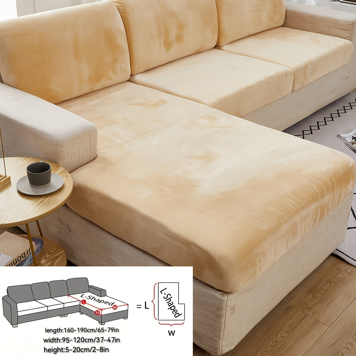 Golden Velvet Sofa Cover provides winter warmth and dustproof furniture protection. Easy to clean with elastic fabric, it offers full coverage and universal anti-slip design. Also serves as an anti-cat scratch back cover, cloth cushion cover suitable for