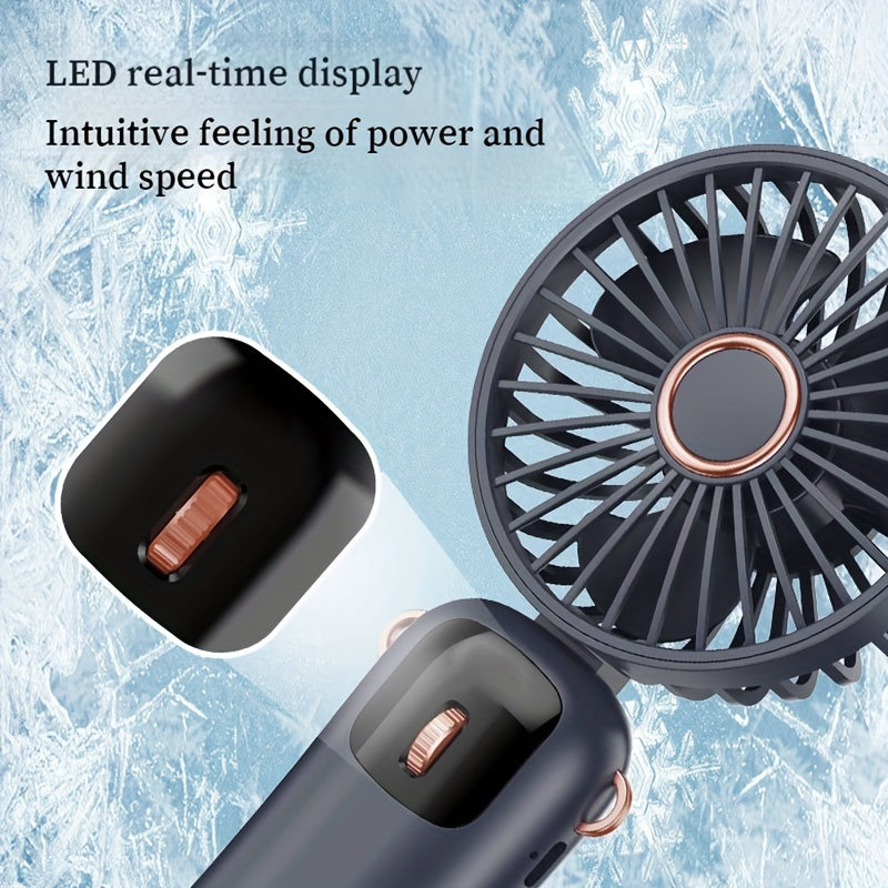 Compact Mini Handheld Fan with LED Display, 90° Foldable, Rechargeable via USB 1200mAh Lithium Battery, 100 Adjustable Speeds, Button Operated, Suitable for Indoor & Outdoor Activities, Featuring Exhaust Fan Design for Office, Bedroom, Travel, and