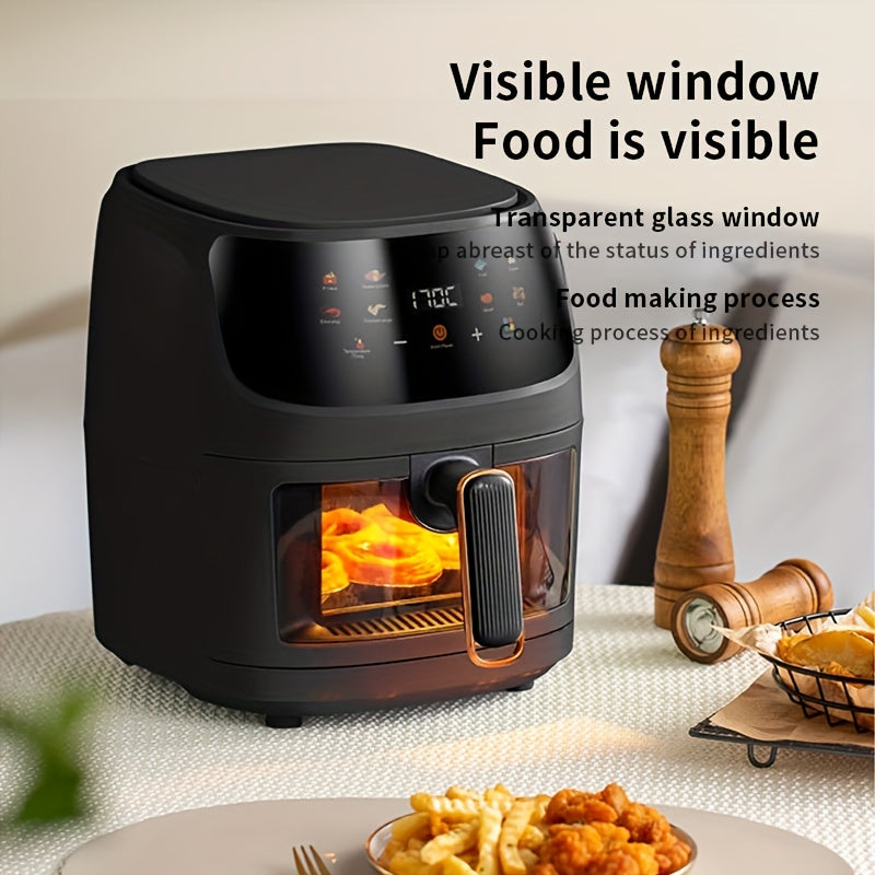 6L sleek black air fryer with large color touch screen, electric deep fryer for delicious fries & chicken nuggets, easy-to-use, multi-functional, 220V-240V, food-viewing window, home