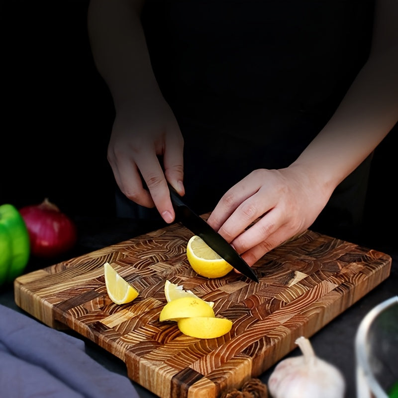 Rectangular Cutting Board made from Solid Teak Wood, Ideal for Kitchen Use. Features High-Quality Wood Core, Food-Safe, and Creative Splicing Design. Perfect for Holiday Entertaining, including Christmas, Halloween, Easter, Hanukkah, and Thanksgiving.