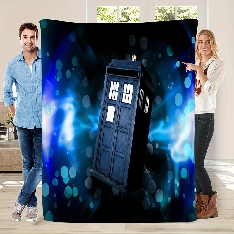 1 Piece of Mysterious TARDIS Space Pattern Flannel Throw Blanket in Mission-and-Shaker Style, Made of Machine Washable, Tear & Stain Resistant 100% Polyester with Digital Print. Provides All-Season Comfort and Multipurpose Quilted Bedding.