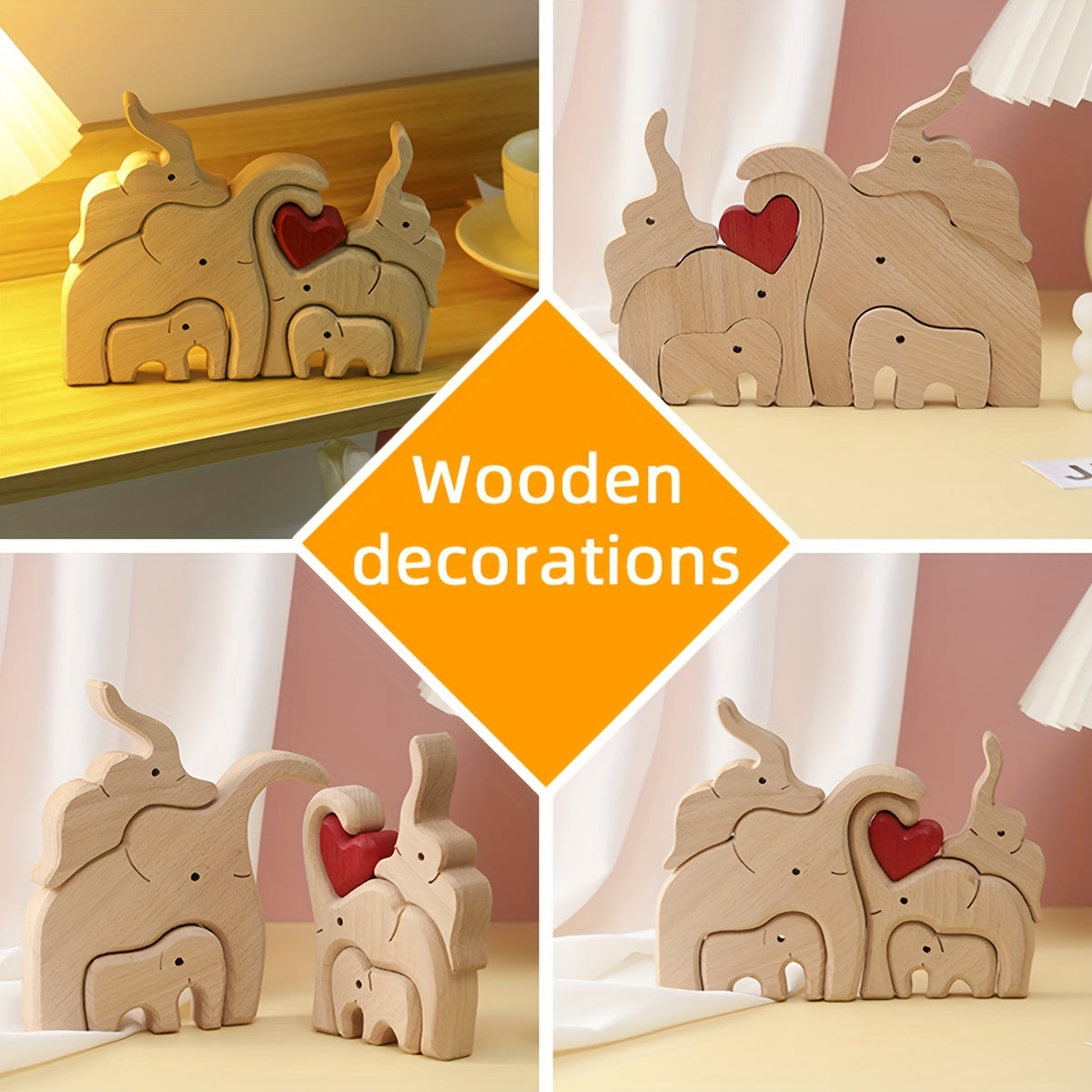 Wooden Elephant Puzzle for Family, Beautifully Crafted Desktop Decoration Perfect for Wedding, Christmas, Thanksgiving, or Valentine's Day Gift