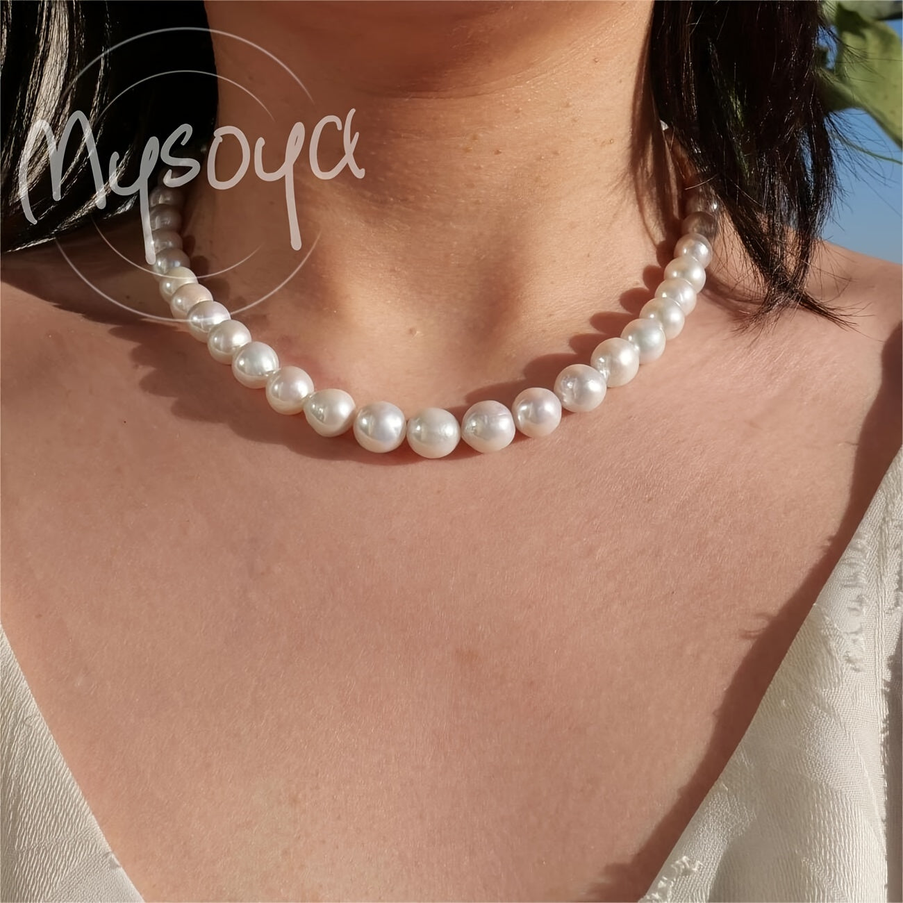 Artisan-made White Baroque Pearl Necklace - Exquisite 8-10mm Freshwater Pearls with Elegant Silver Clasp, Ideal Present for Any Event, Comes in a Luxurious Gift Box, Organic, Uneven Shape, Versatile Jewelry