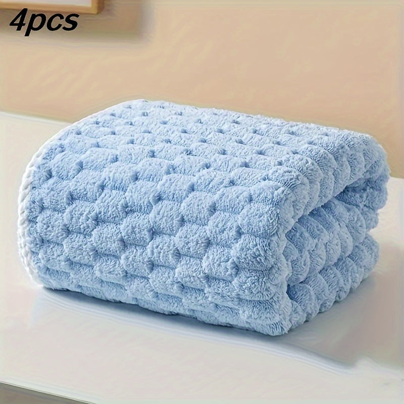 Set of 4 adult waffle weave bath towels - Made with super absorbent ultra-fine fiber, these quick-dry textured bathroom towels are ideal for use in the spa, gym, or daily at home. Constructed for durability, this set is composed of 80% ultra-fine fiber